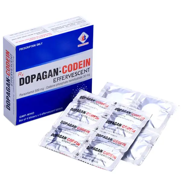 Dopagan – Codein Effervescent, giảm đau cấp tính ở mức độ trung bình (Hộp 4 vỉ x 4 viên)